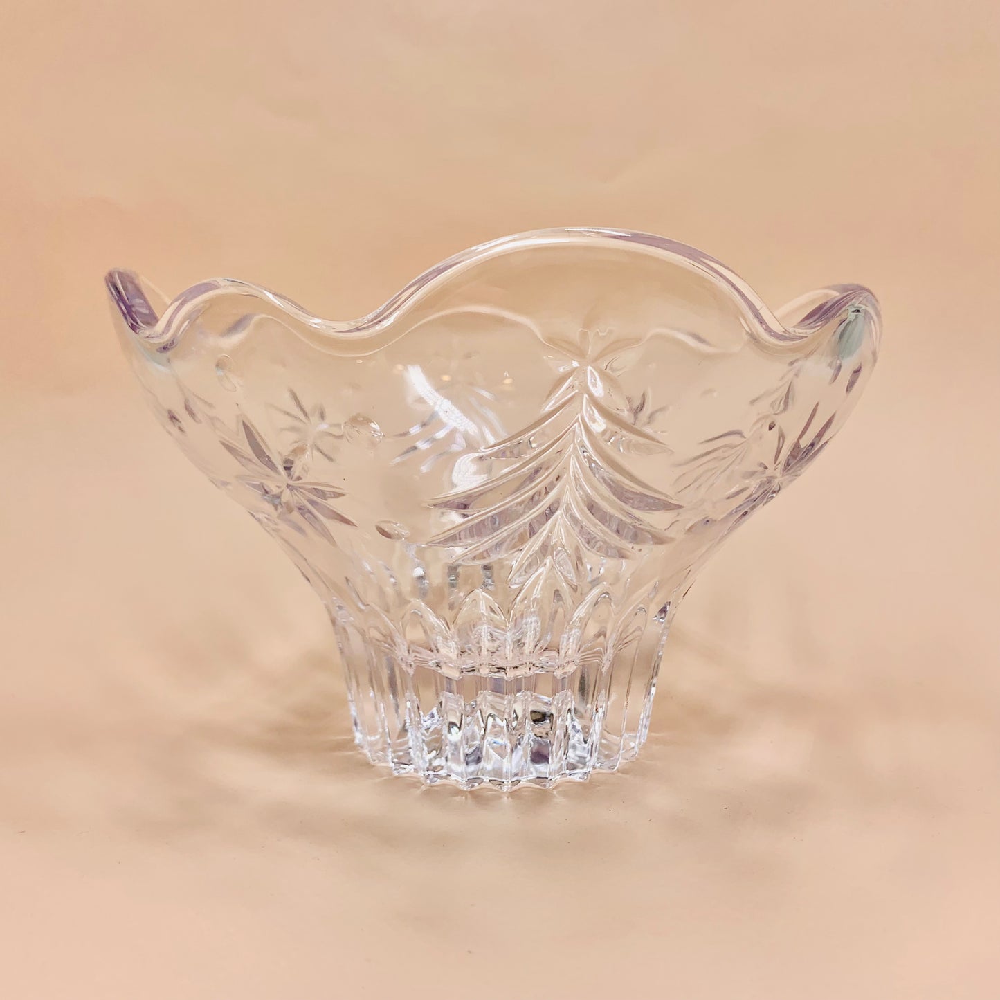 Vintage Bohemian crystal bowl with faceted foot