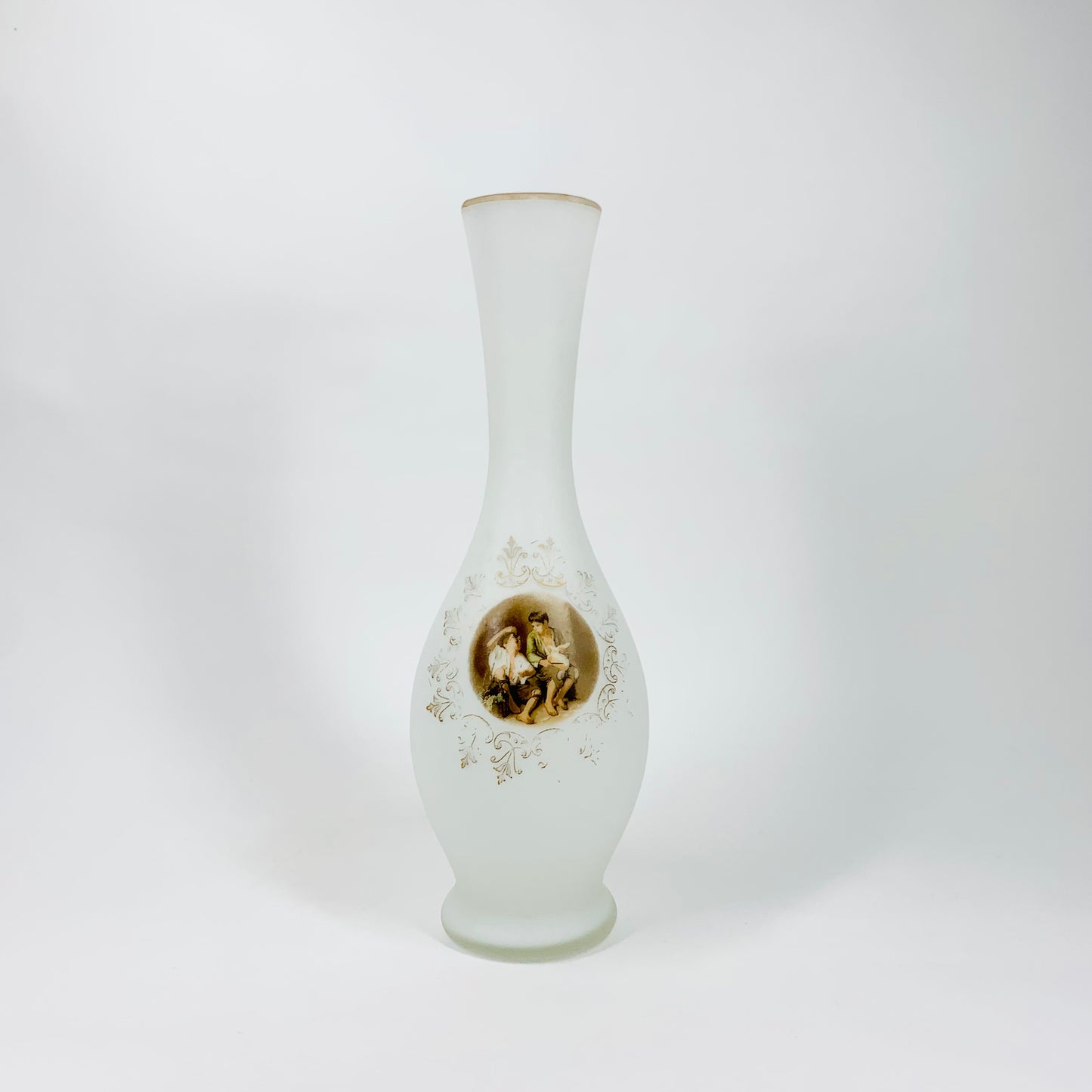 Antique hand painted Italian cased white glass posy vase