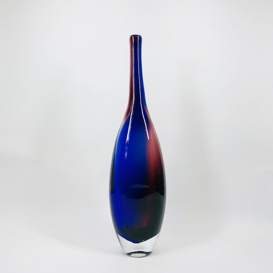 Retro Czech hand made cobalt blue purple sommerso glass bottle vase