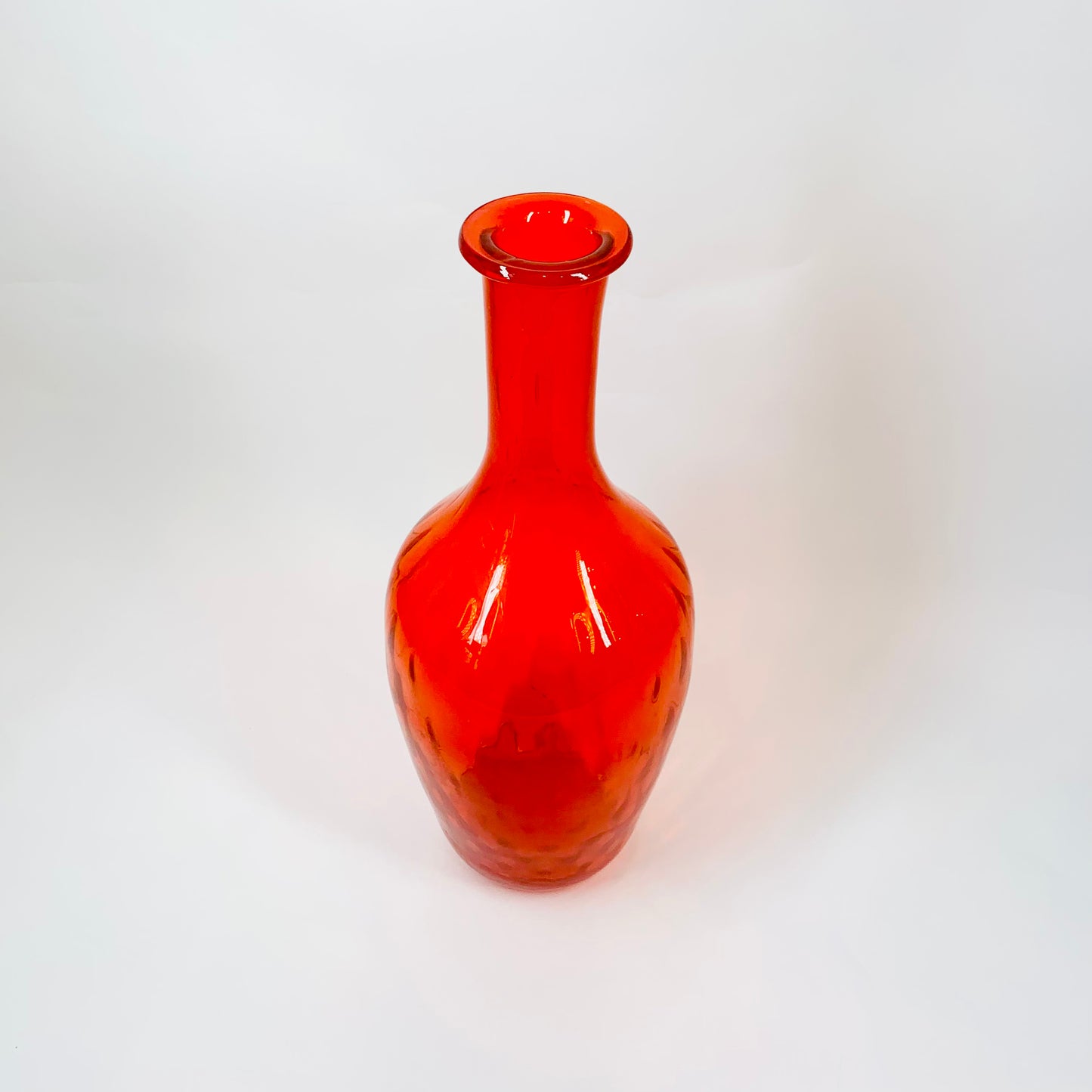 1970s Blenko orange red ombré dimpled glass bottle vase