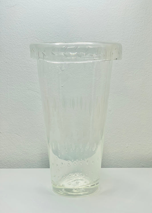 Midcentury mouth blown controlled bubble glass vase with folded rim