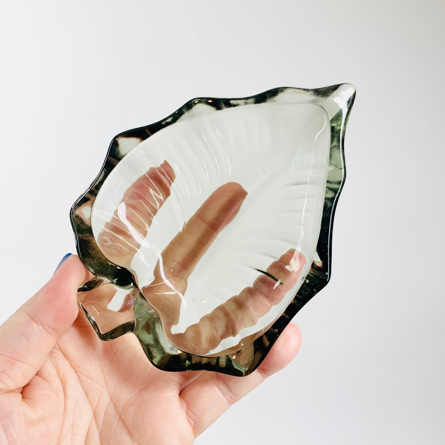 Midcentury harlequin pressed glass leaf shape side plate