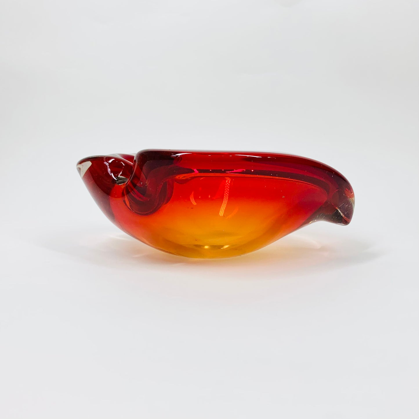 Stunning and rare MCM Murano red orange ombré glass ashtray/bowl