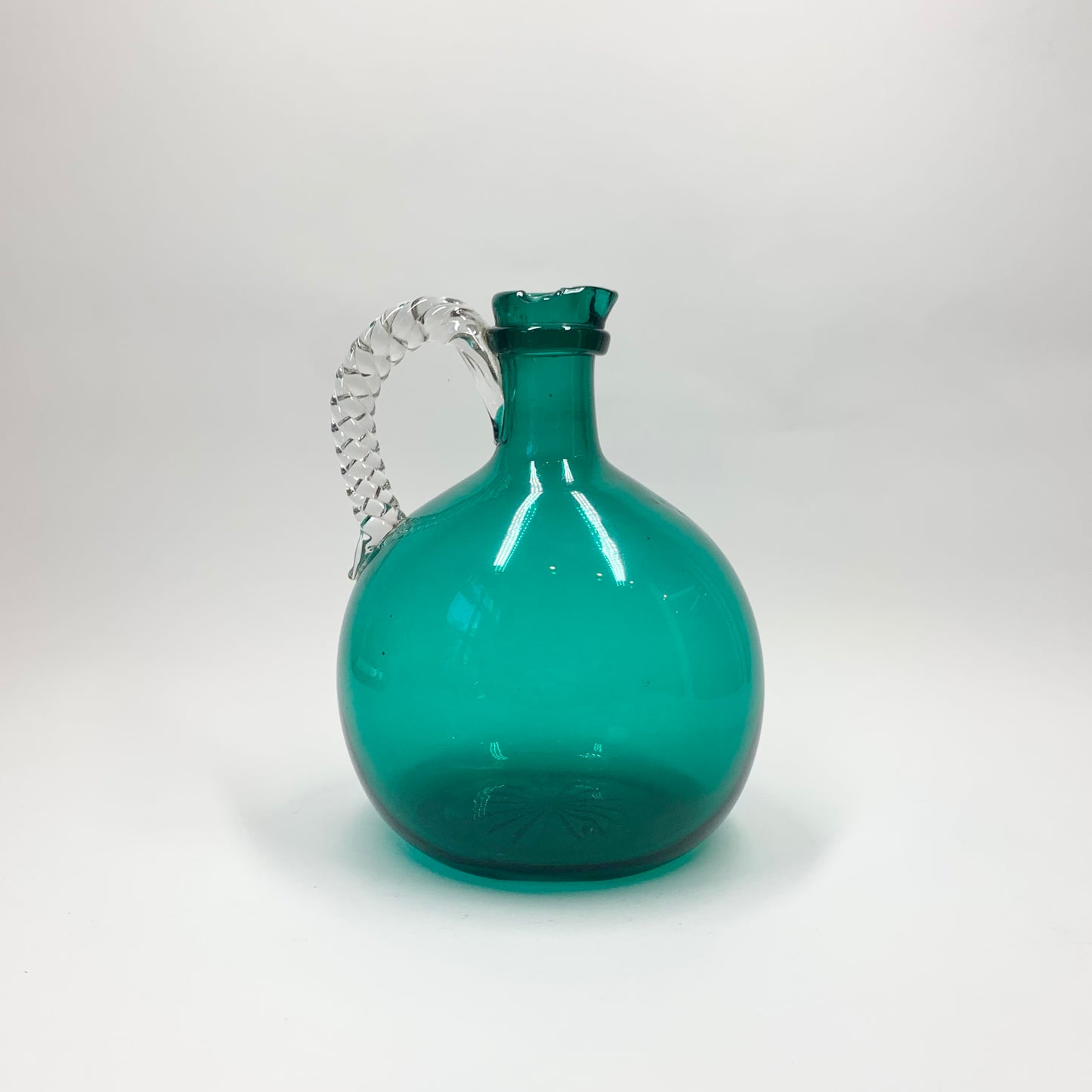 Extremely rare antique emerald green jug with twist clear glass handle