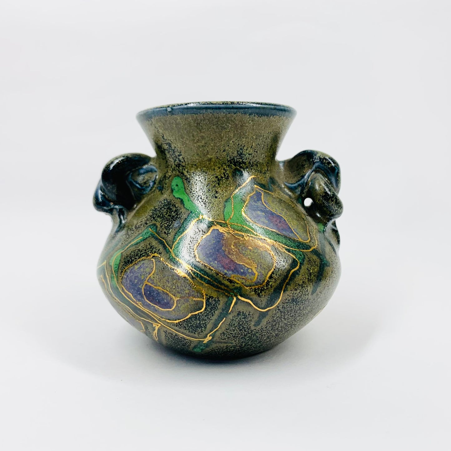 Vintage hand painted Australian pottery squat vase
