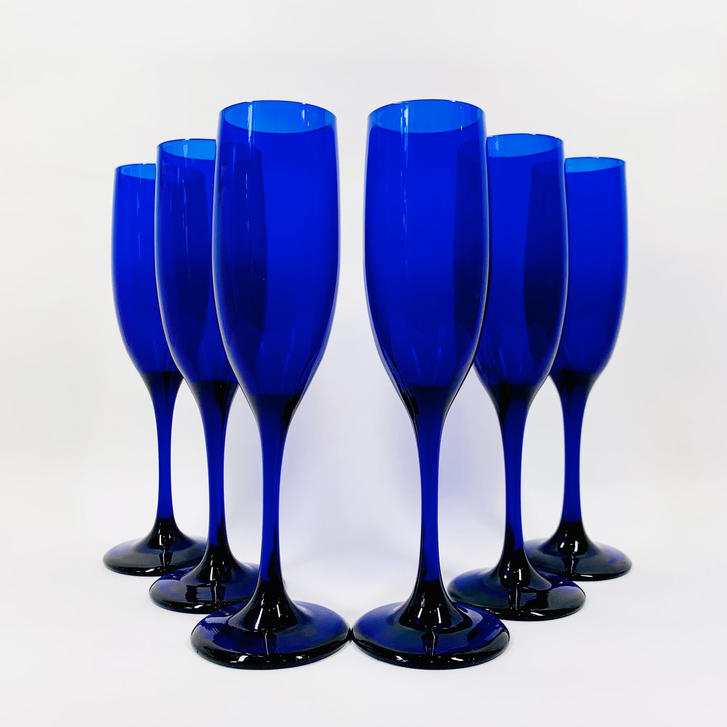Vintage Libbey cobalt blue glass champagne flutes