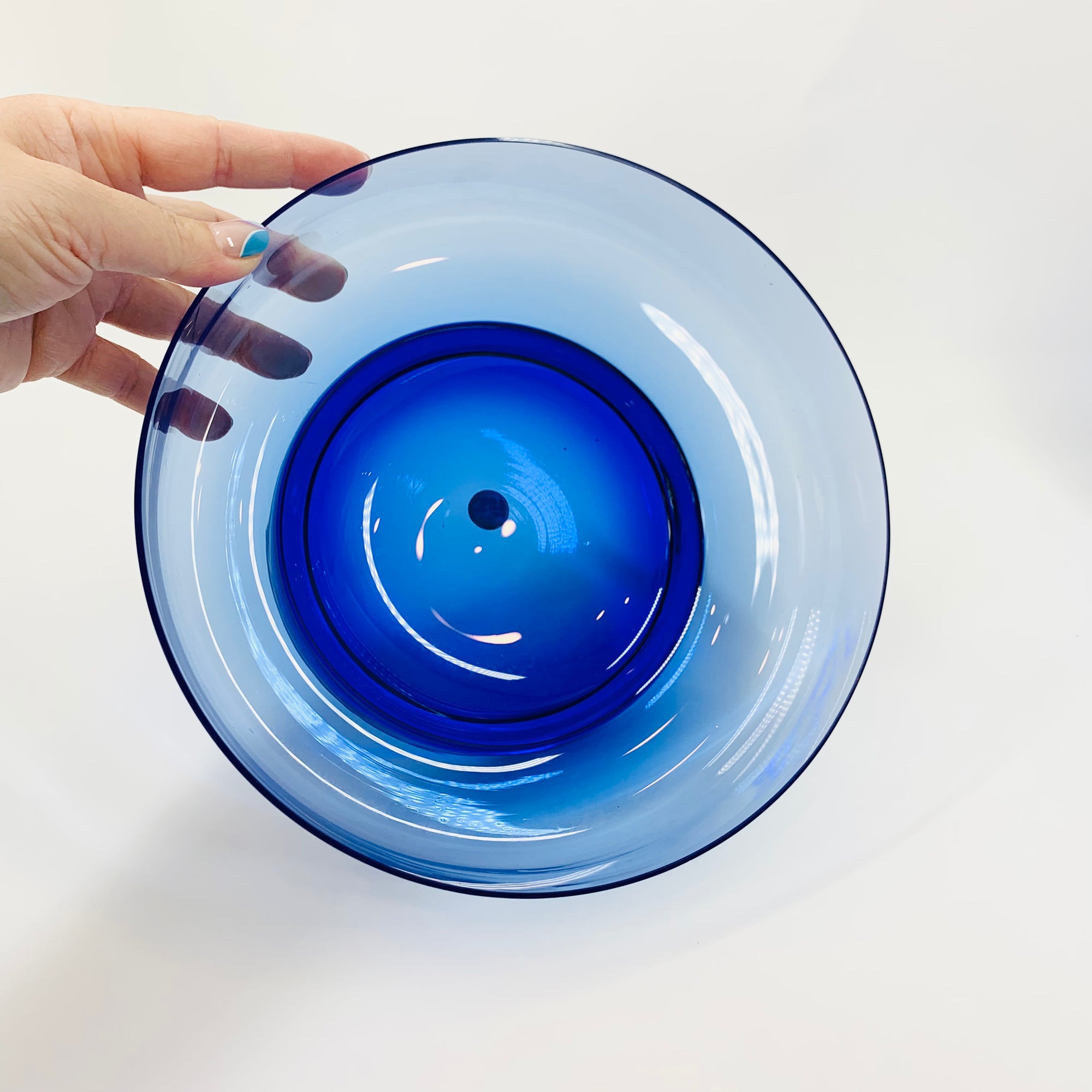 MCM hand made thick cobalt blue glass bowl