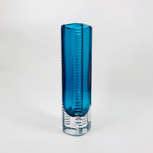 Extremely rare large kingfisher blue Murano faceted sommerso glass vase by Mandruzzato