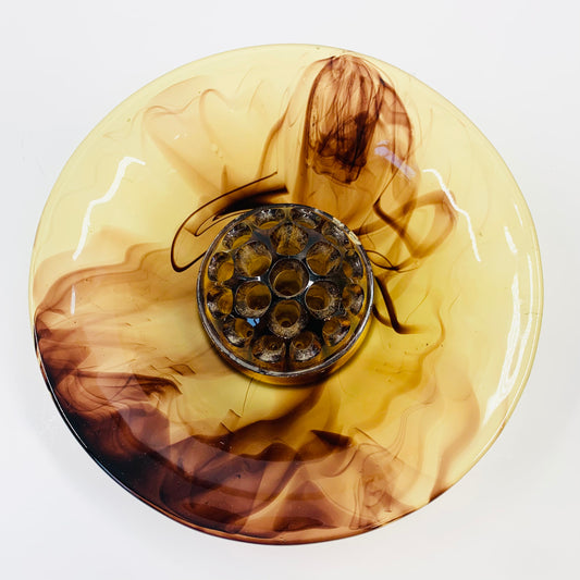 Antique Davidson glass float vase with matching glass flower frog