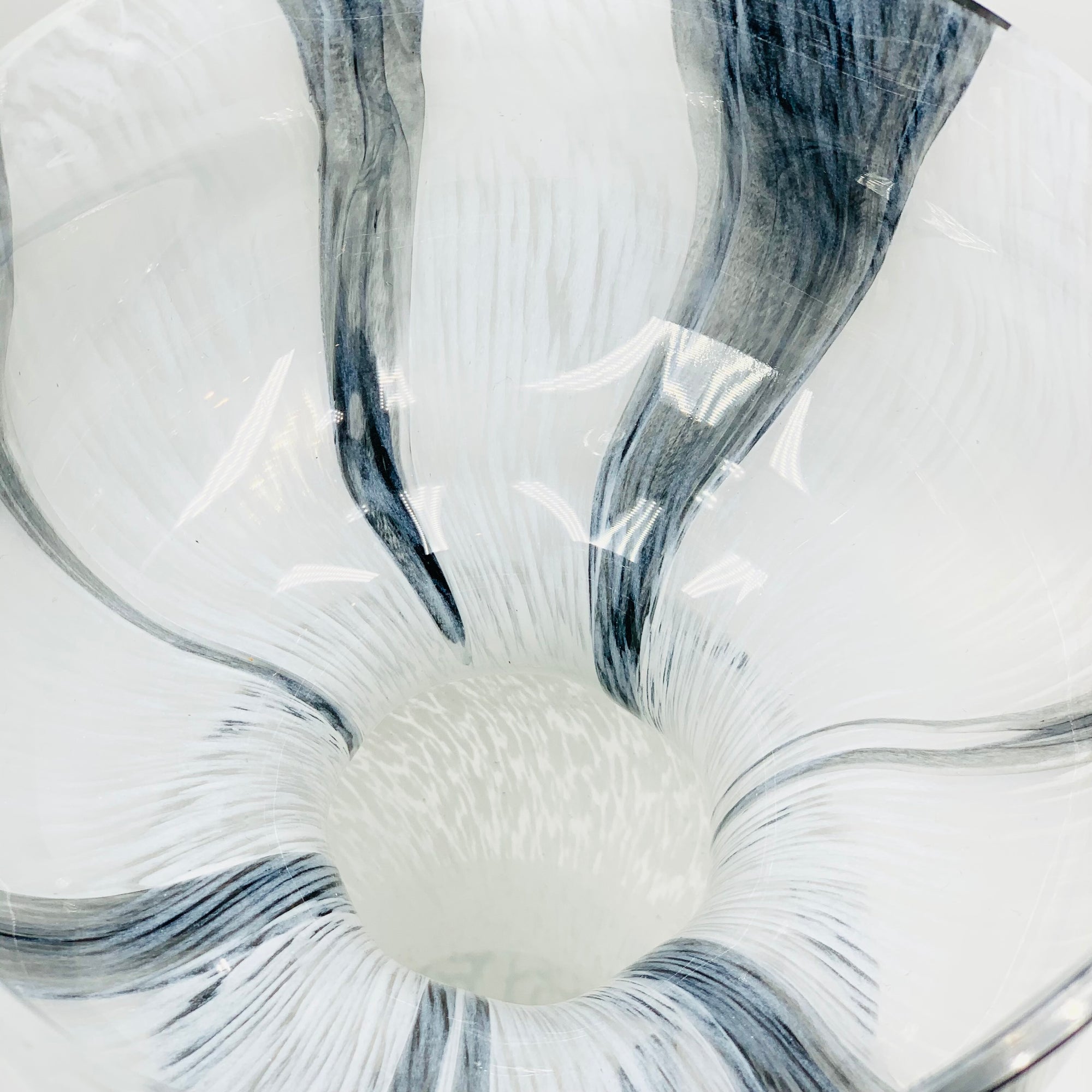 Rare Space Age mouth blown white and black Murano glass vase