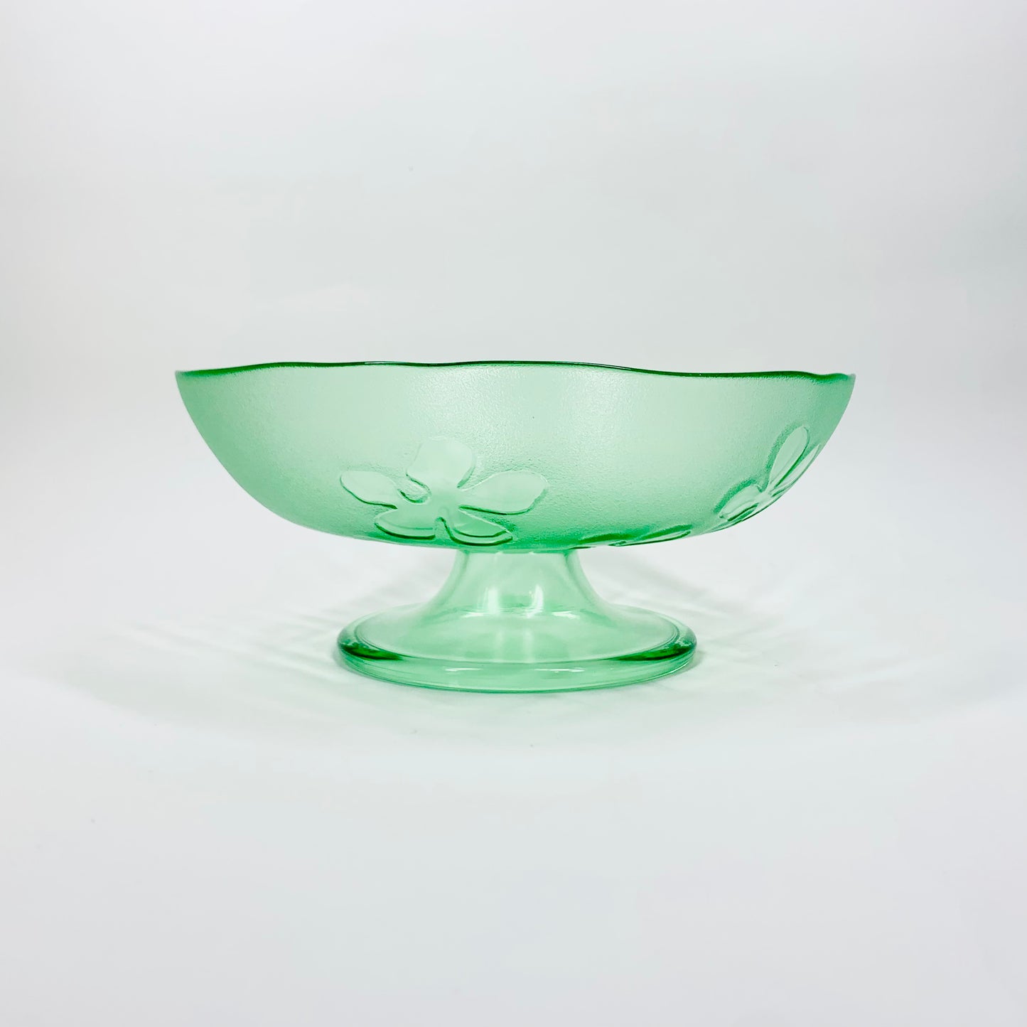 1970s footed green pressed glass comport/fruit bowl