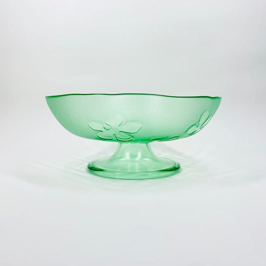 1970s footed green pressed glass comport/fruit bowl