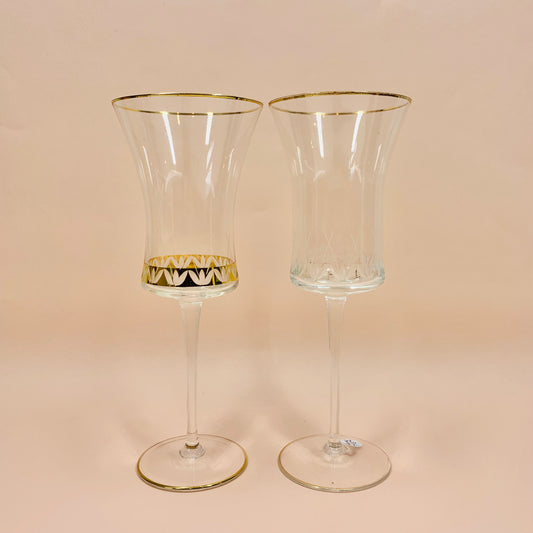 Antique etched and gilded wine glasses