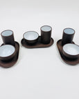 Rare Midcentury Japanese brown pottery condiment set