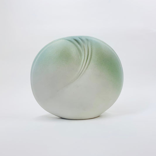 1980s Japanese modernist matte green pottery ikebana vessel