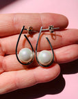 Vintage sterling silver drop stud earrings with sea pearls