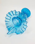 American Fenton Blue Pressed Glass Hand Holding Ruffle Vase