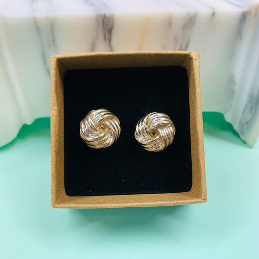 Rare 1960s French silver plated mini knot stud earrings