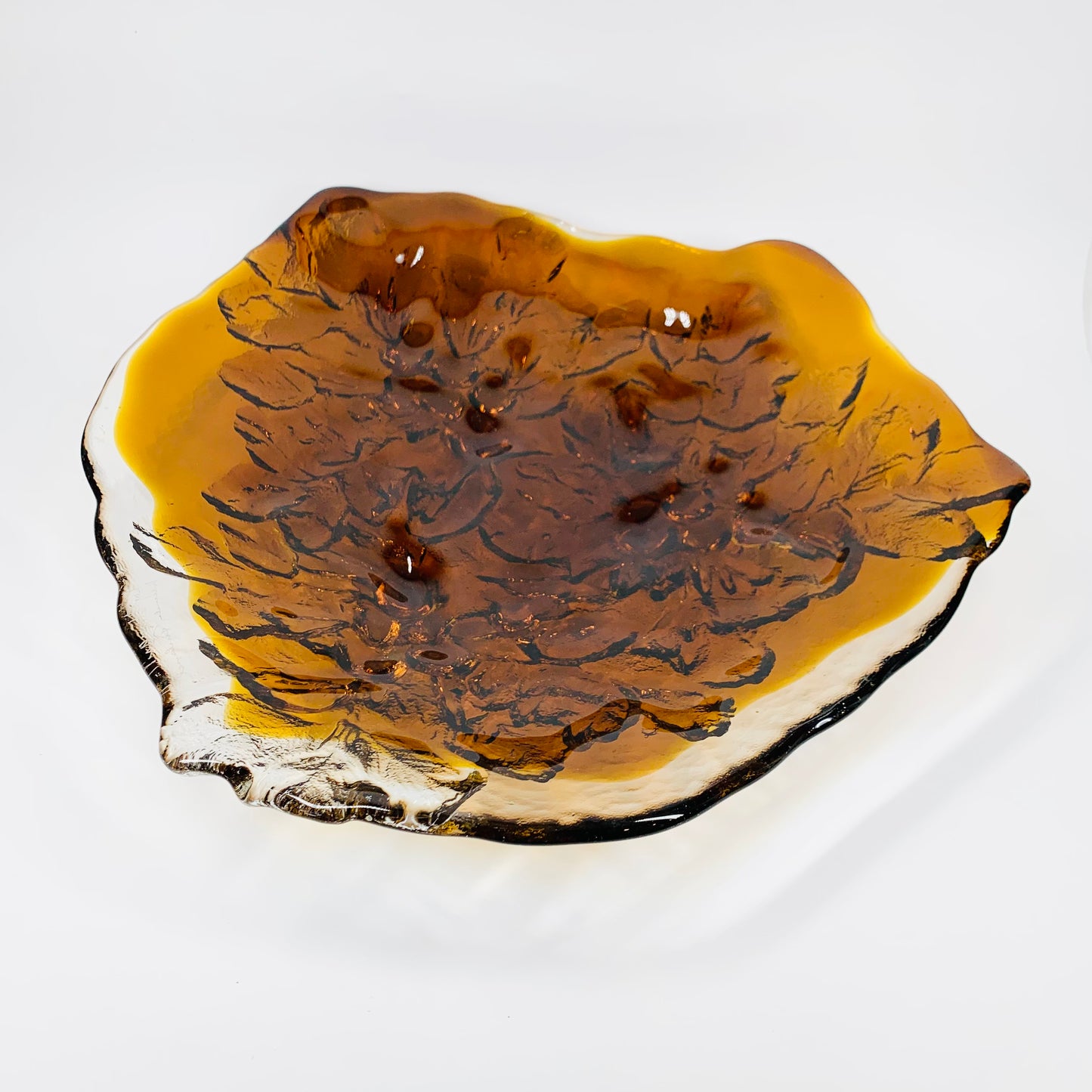 Extremely extremely rare signed brutalist Midcentury brown sommerso glass bowl/platter by Kaj Blomqvist for Kumela
