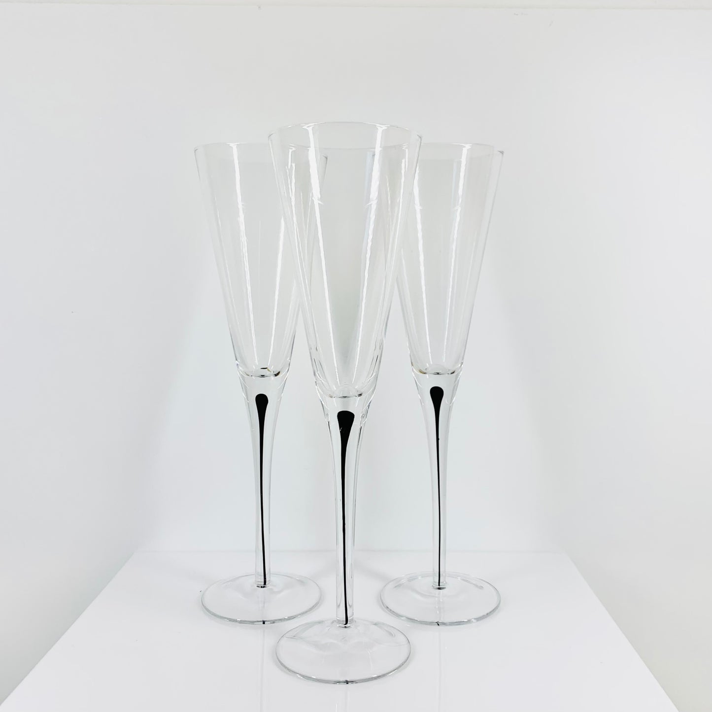 1980s Kosta Boda art glass champagne flutes in the Intermezzo series