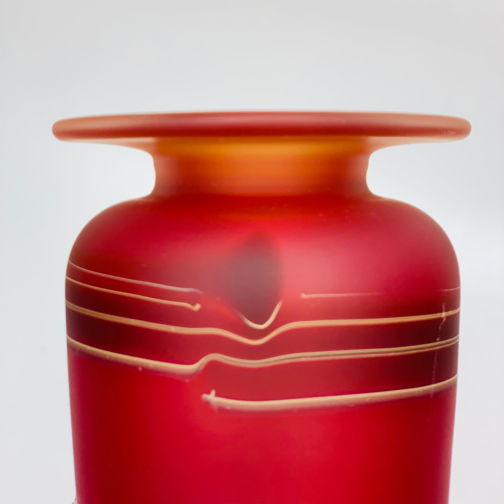 Extremely rare and collectible red satin glass vase by Robert Wynne for Denizen Studio