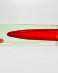 Large MCM red cased green Murano sommerso glass block vase by Mandruzatto