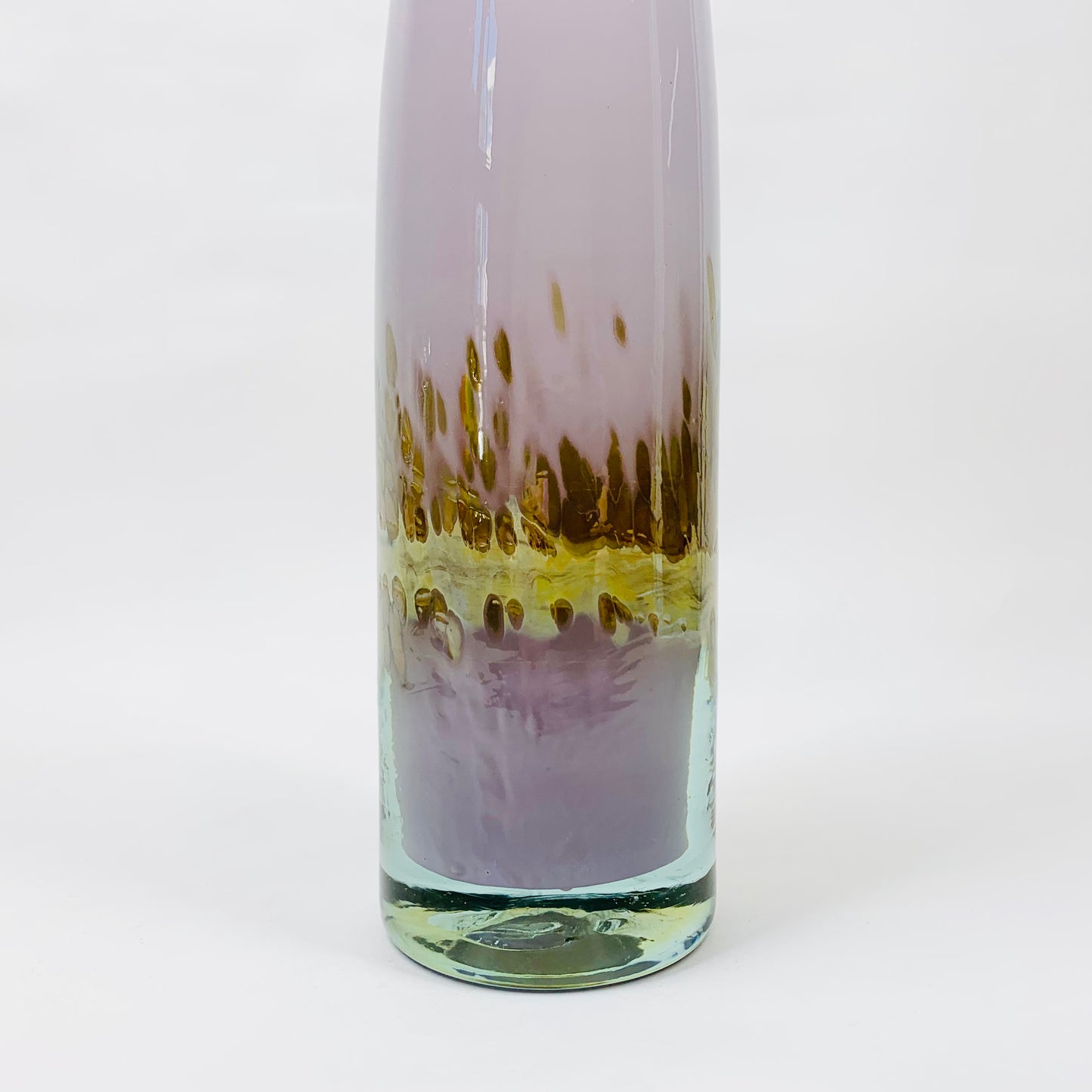 Vintage stunning mouth blown purple art glass with gold aventurine bottle vase with flare rim