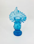 American Fenton Blue Pressed Glass Hand Holding Ruffle Vase