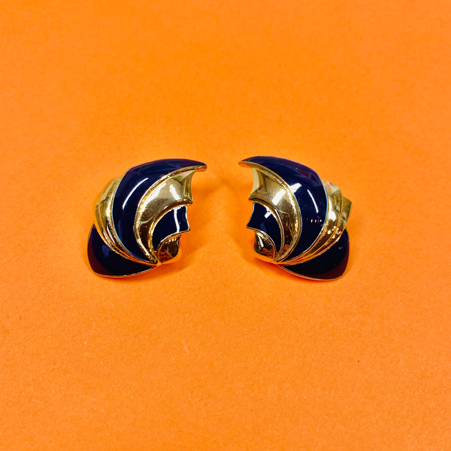 1960s Italian navy blue enamel clip on earrings