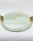 1940s hand etched mirror tray with gold aventurine rope border