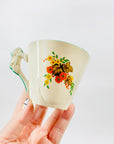 Burleigh Ware Zenith Art Deco Hand Painted Porcelain Coffee Cup and Matching Saucer