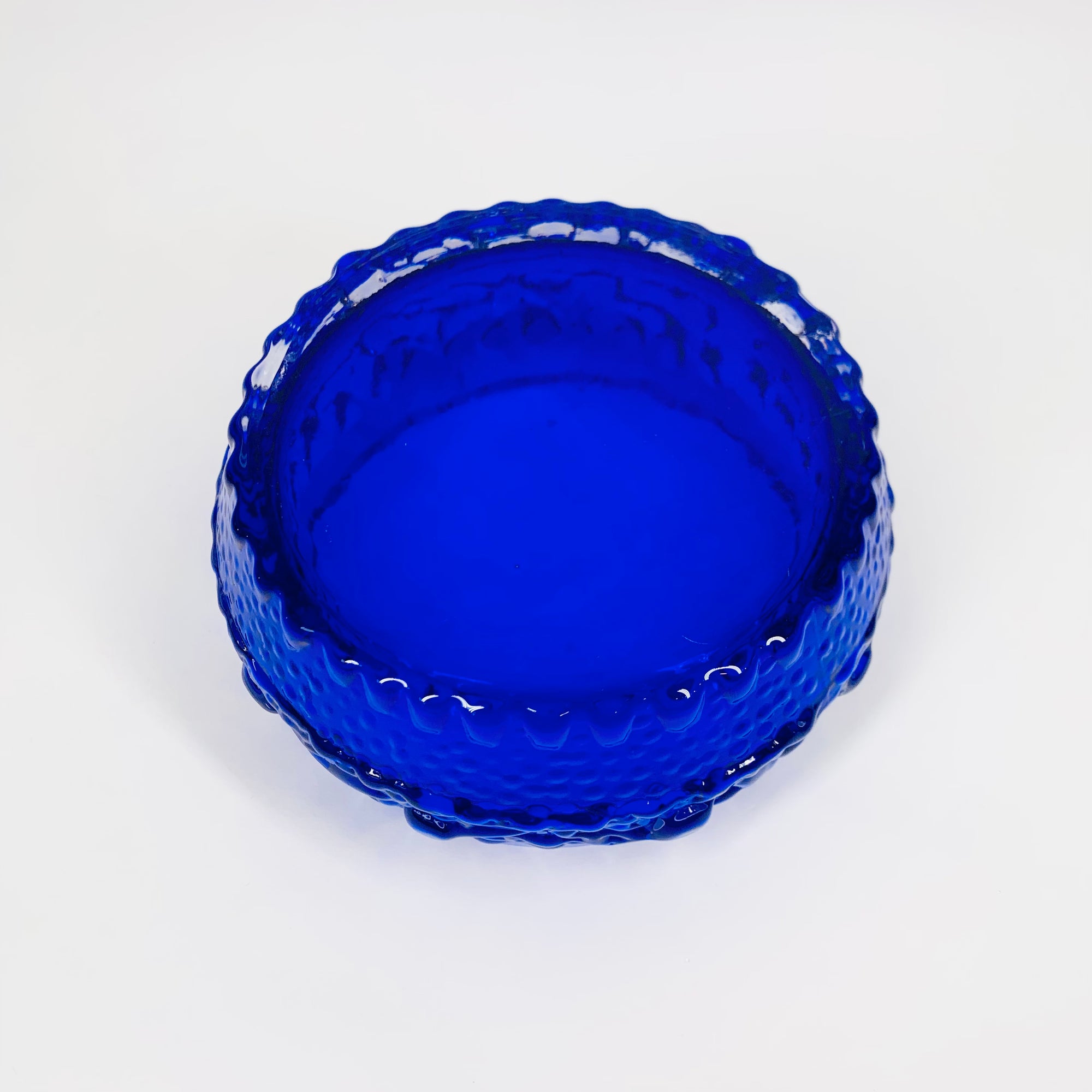 Midcentury Finnish cobalt blue glass bowl by Tamara Aladin with relief