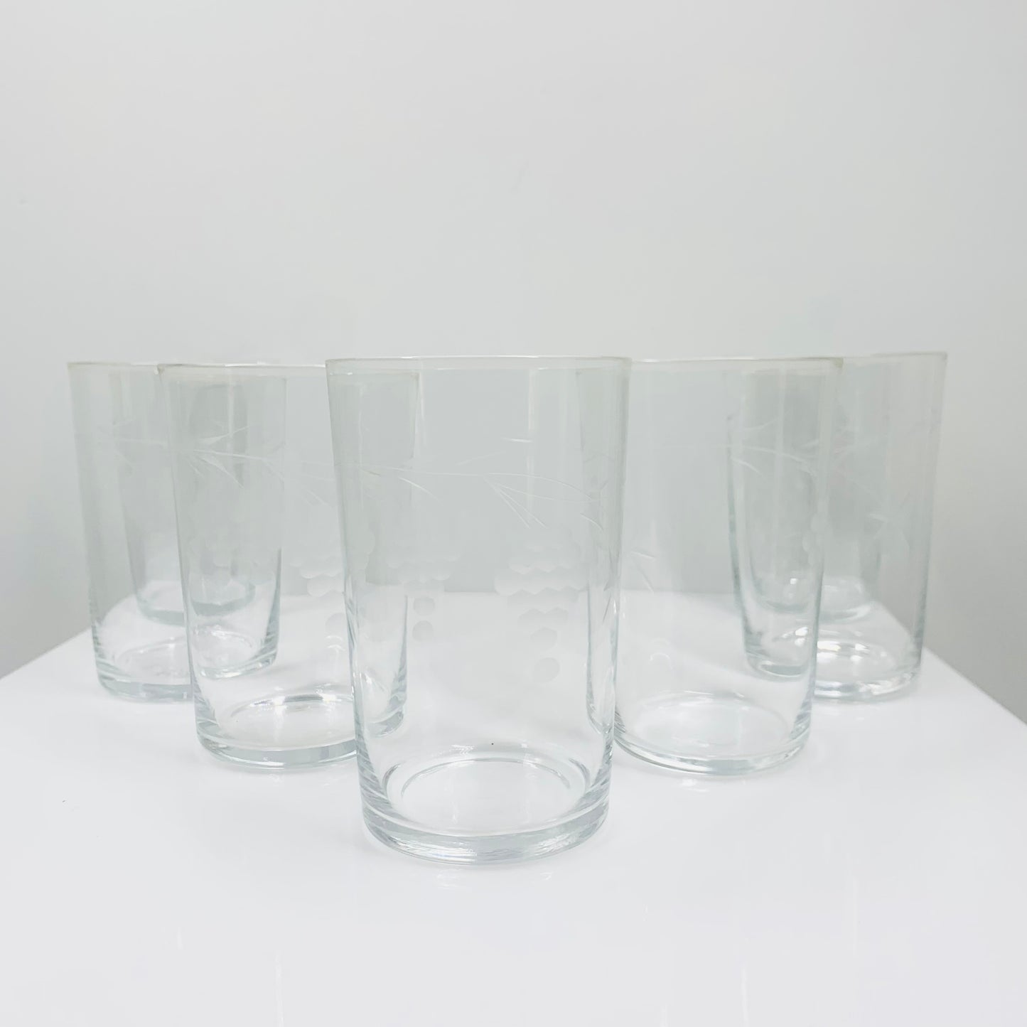 1940s hand etched glass tumblers