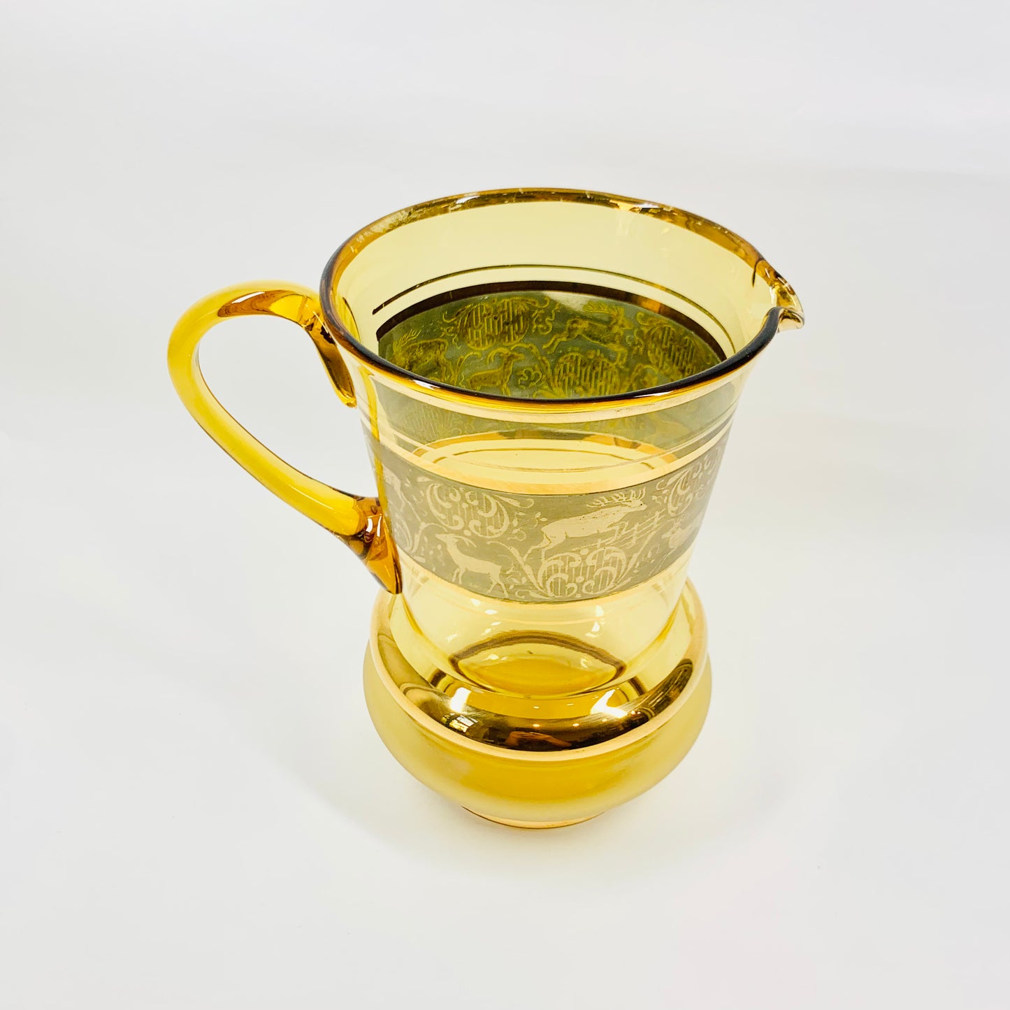 Rare Midcentury amber glass gold gilding jug set matching tumblers