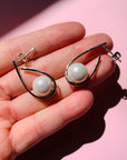 Vintage sterling silver drop stud earrings with sea pearls