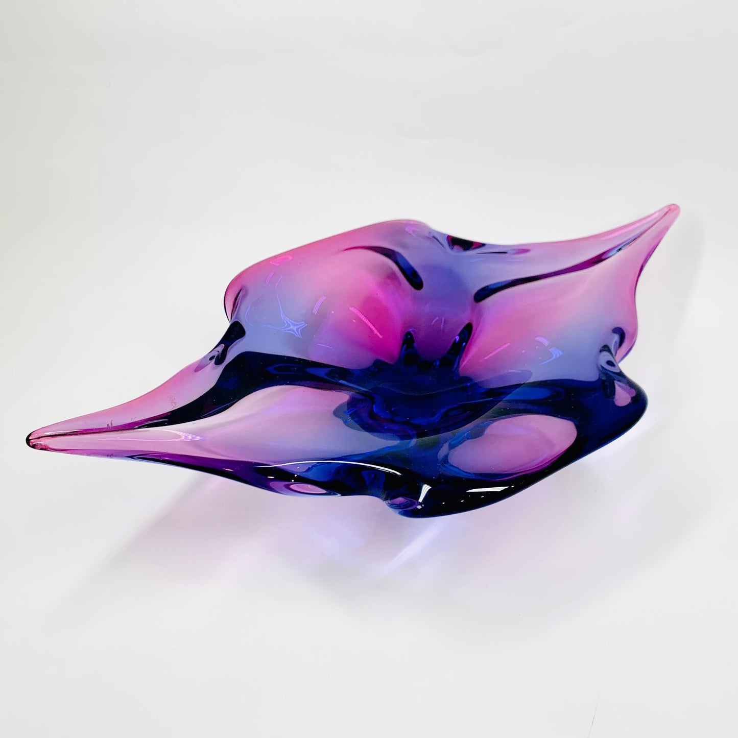 Extremely rare large Midcentury Czech Chribska Glassworks pink & purple sommerso glass bowl by Josef Hospodka