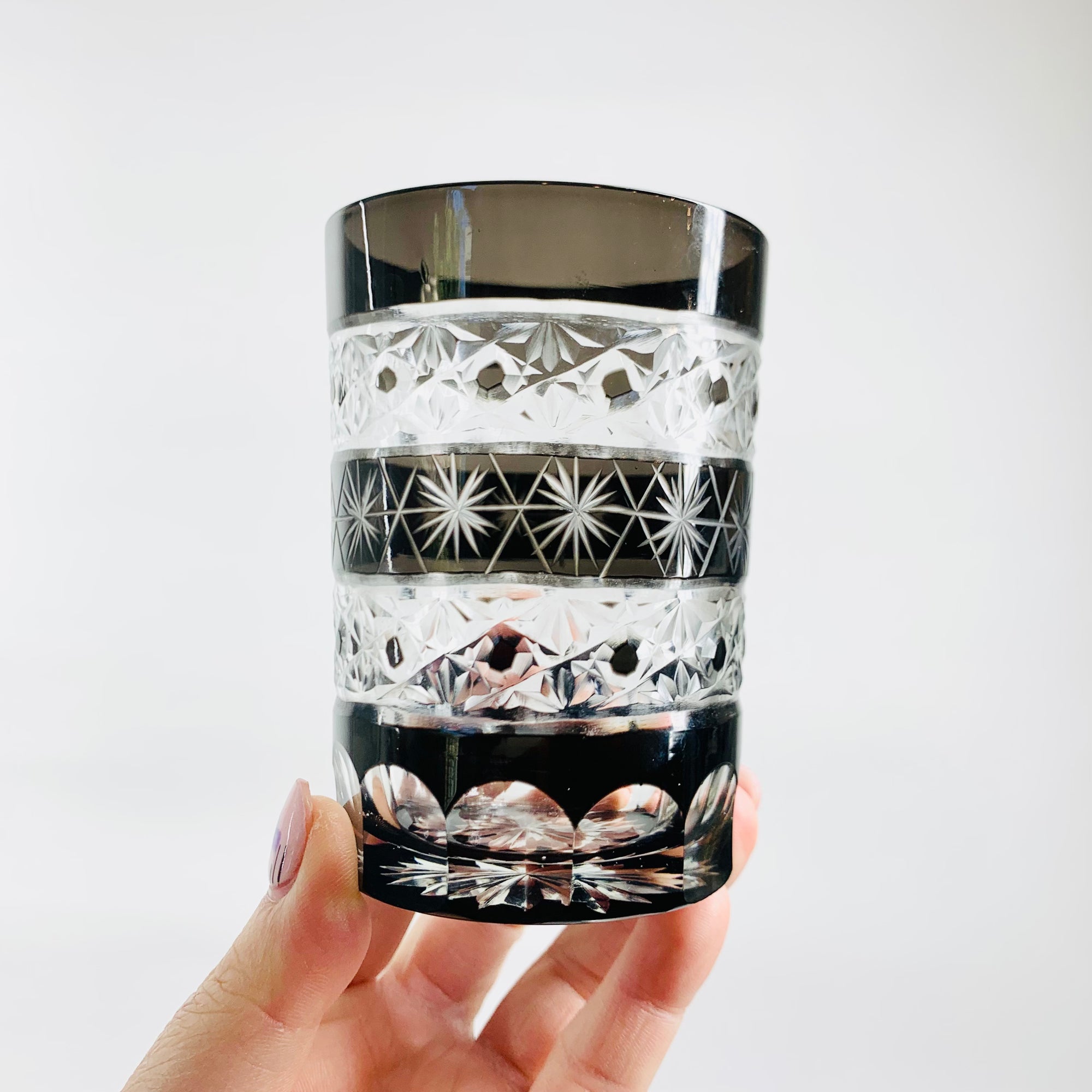 Antique Bohemian cameo hand etched glass carafe set