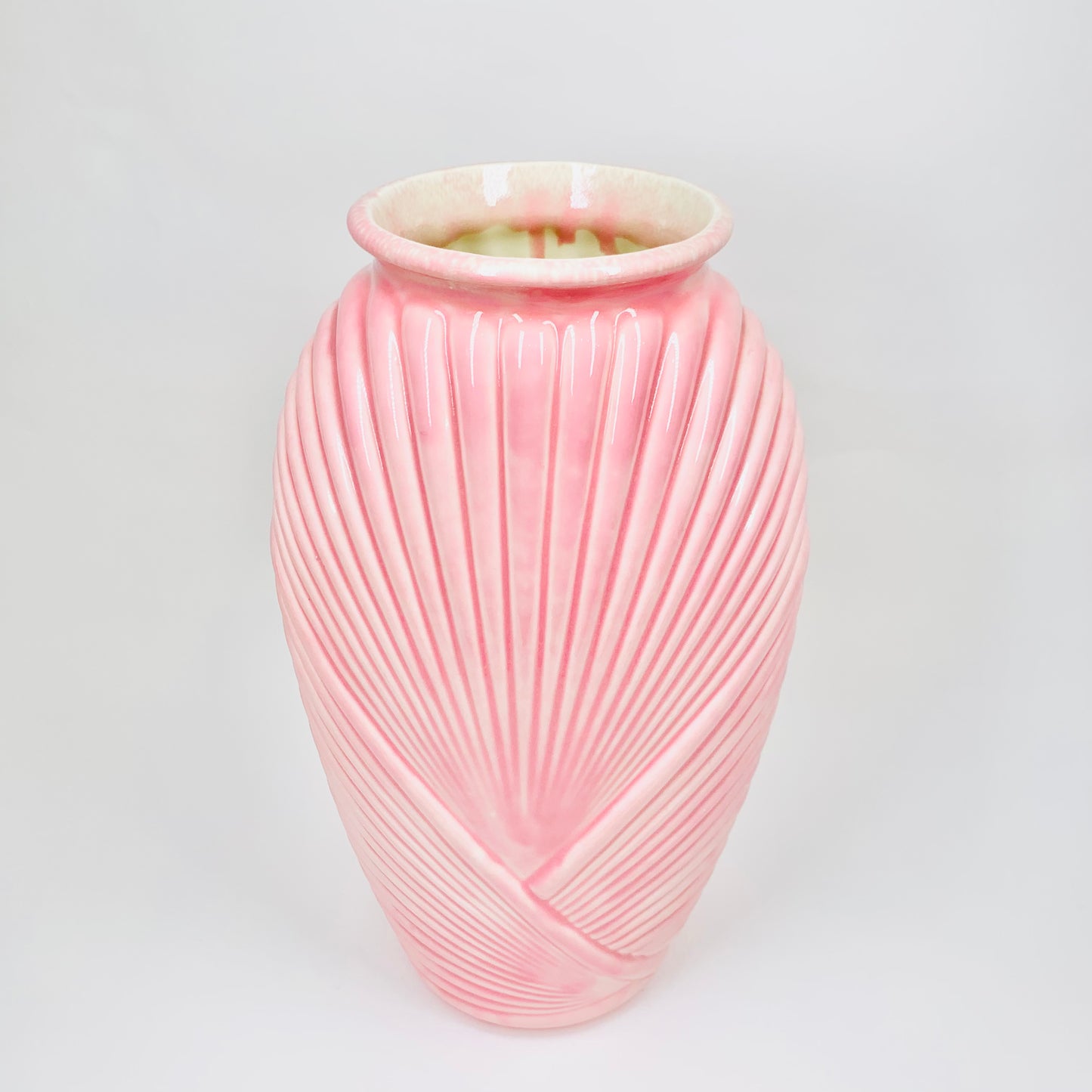 Rare hand painted 1980s Art Deco revival pink porcelain vase