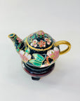 Antique mini cloisonné teapot with wooden stand