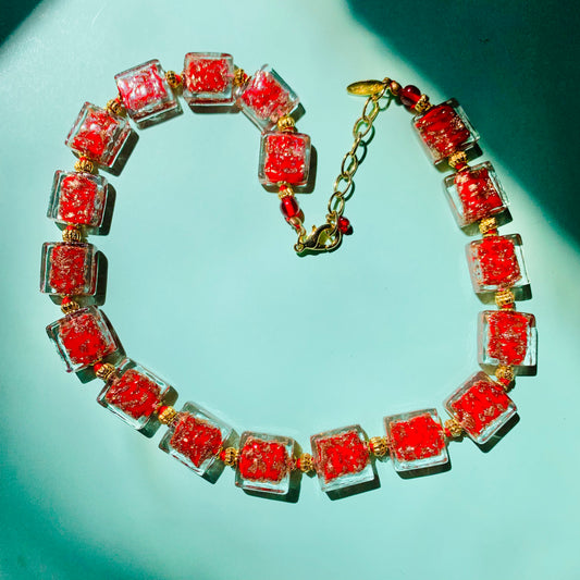 Vintage red aventurine Murano glass beads necklace