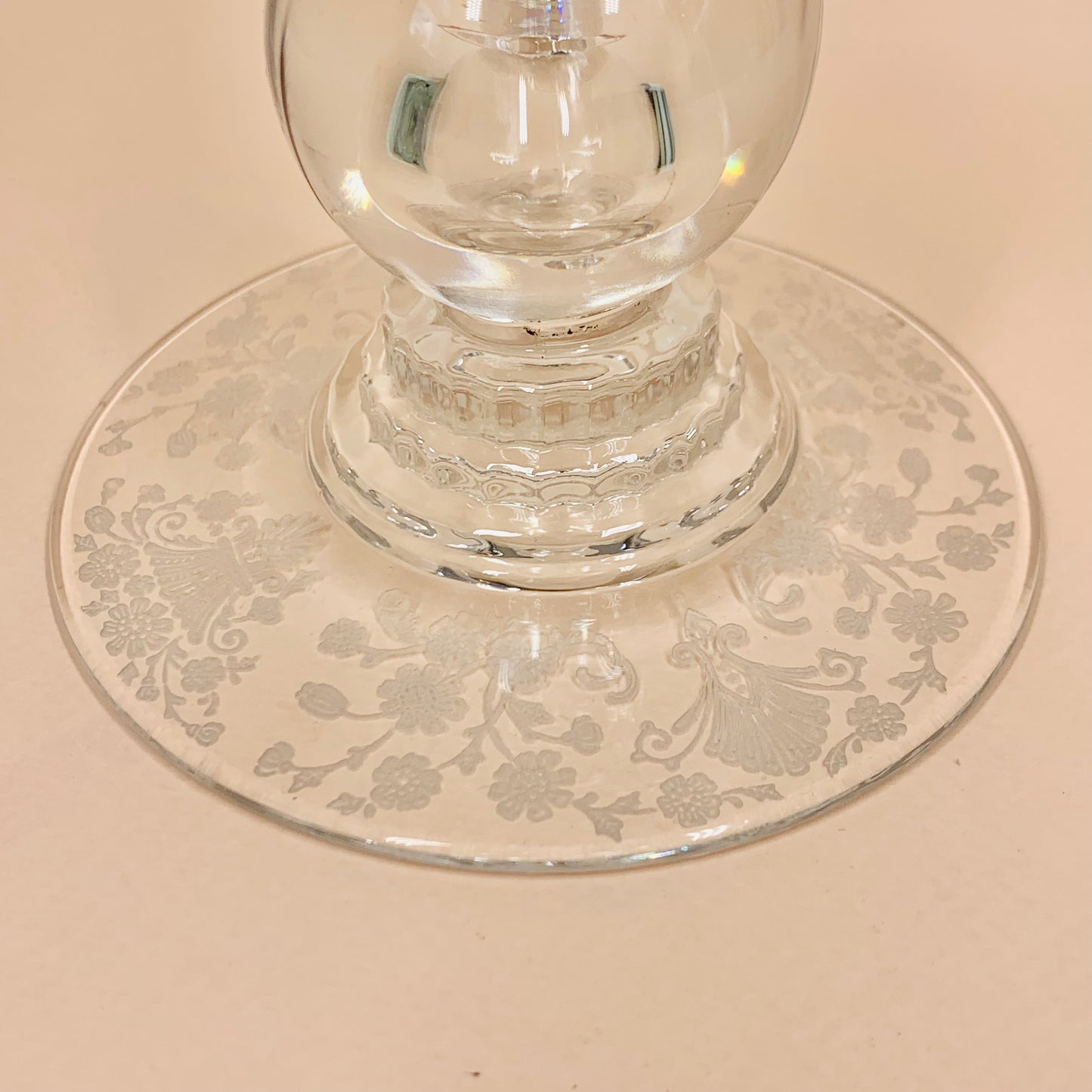 Antique Tiffin hand etched glass candle holder