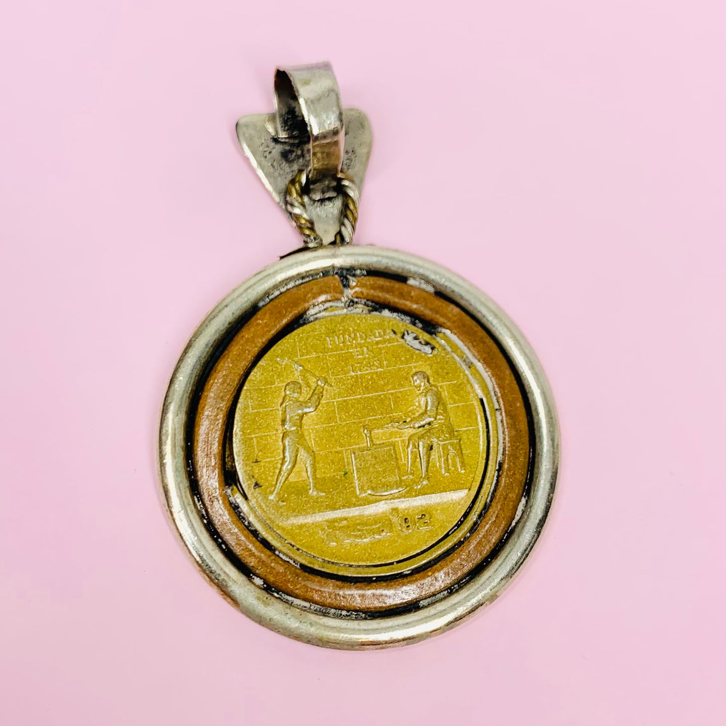 Vintage Chilean coin medallion pendant