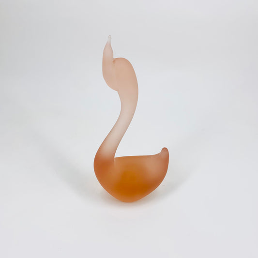 Rare Midcentury pink satin glass swan