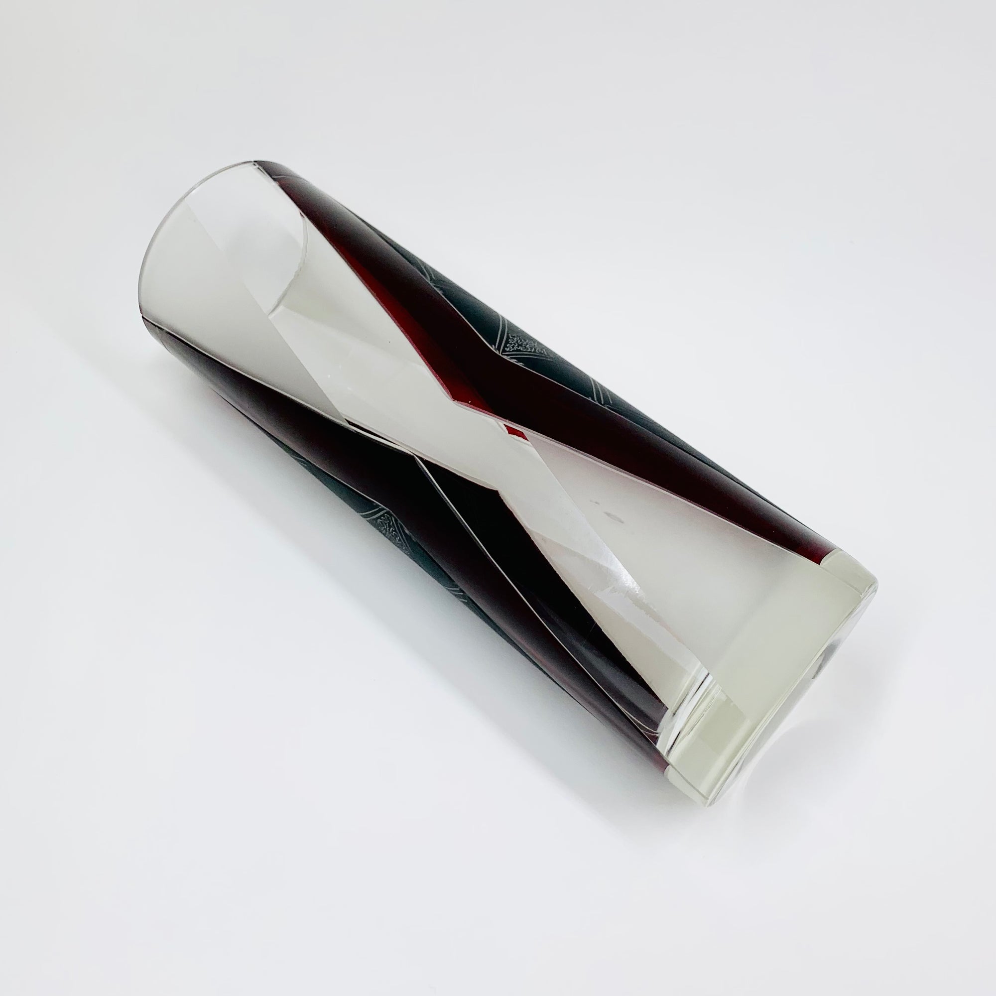Extremely rare antique Art Deco part satin black and ruby enamel cylinder glass vase by Karl Palda