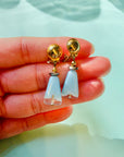 Midcentury gold nickel drop clip on earrings with blue Murano glass beads
