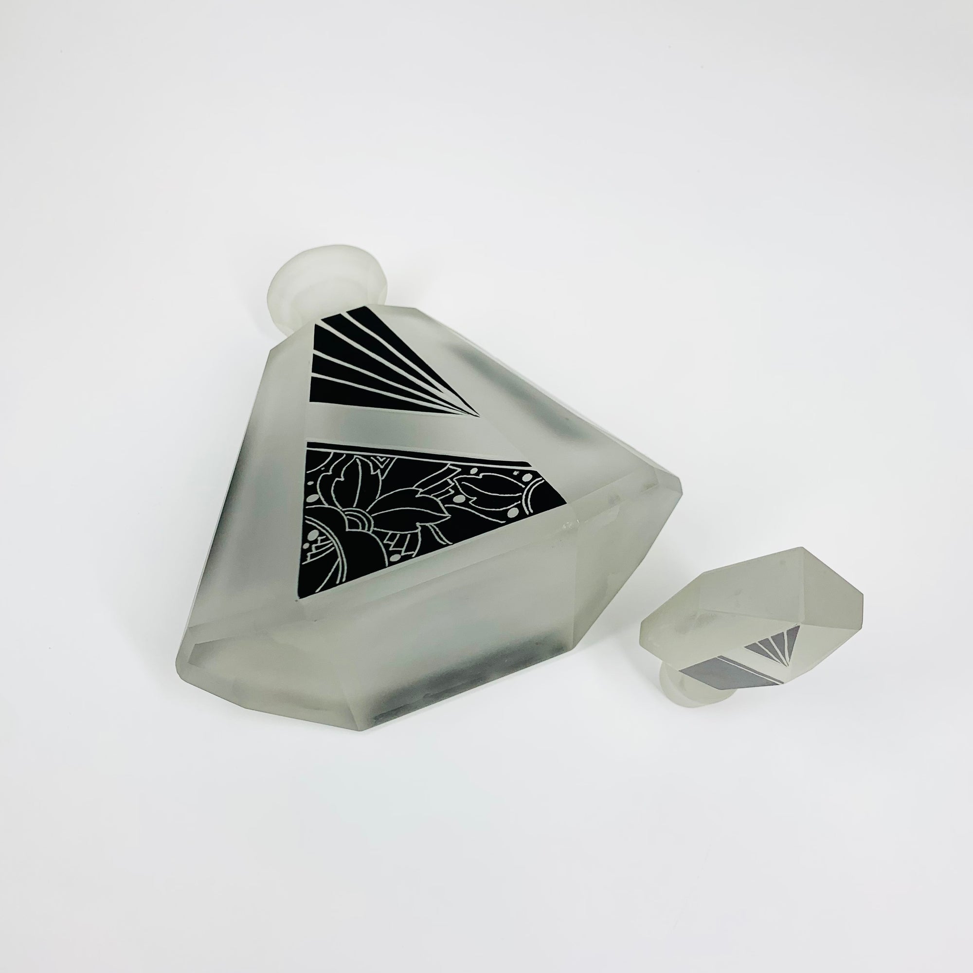 Extremely extremely rare antique Art Deco black enamel decanter satin glass set by Karl Palda