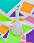 1980s cased white bottle vase with green rim
