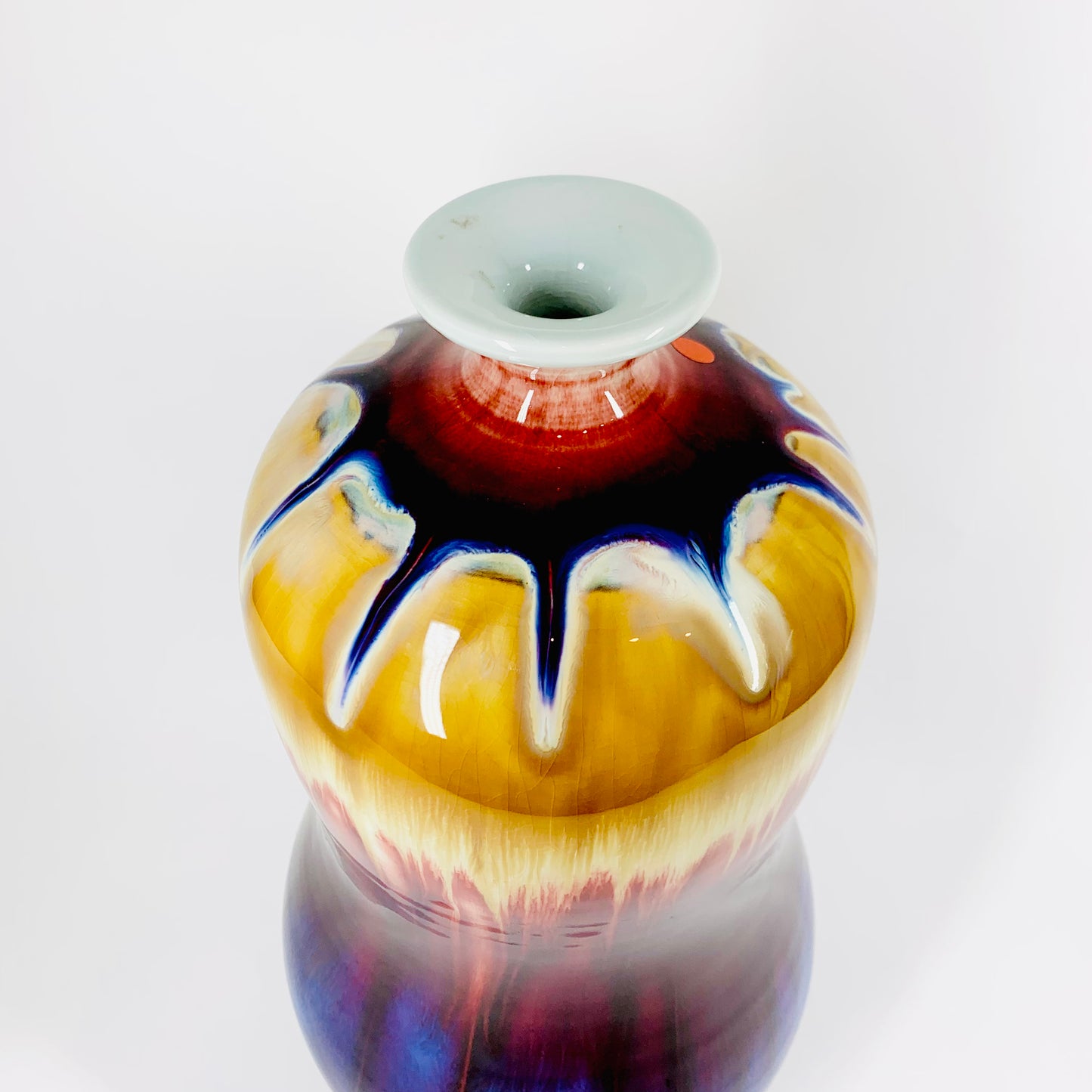 Vintage Chinese colour bleed flambé pottery vase