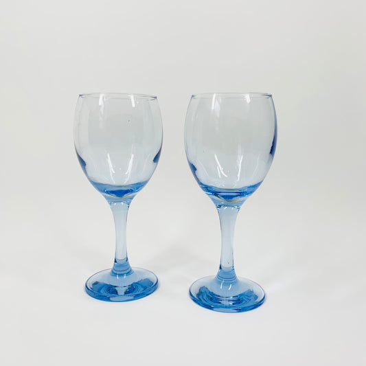 MCM hand made short stem blue wine glasses