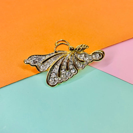1980s plated alloy butterfly brooch with rhinestones